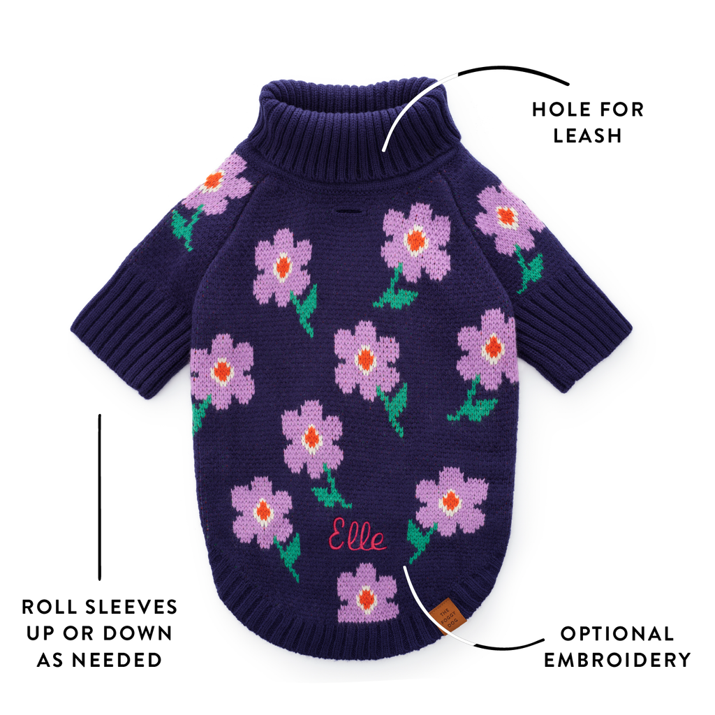 Purple Posies Dog Sweater