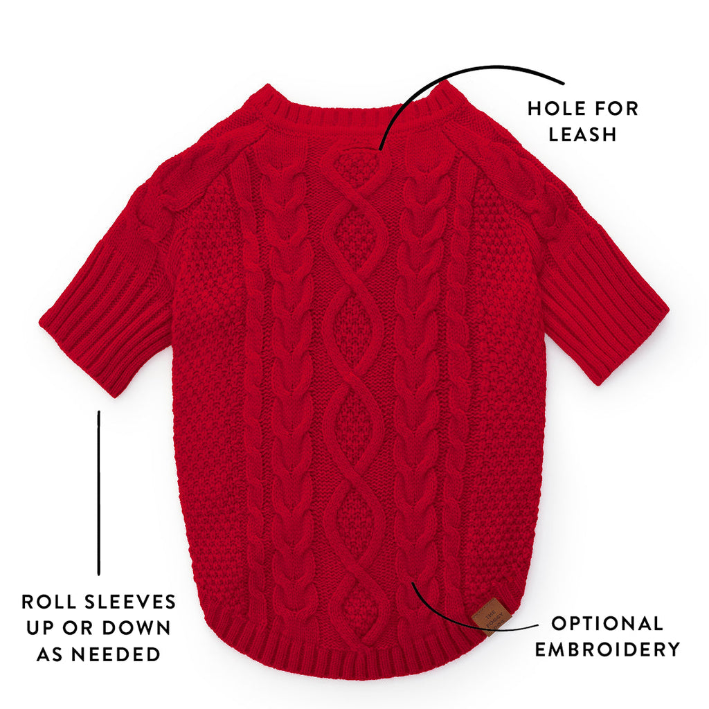 Red Cable Knit Dog Sweater