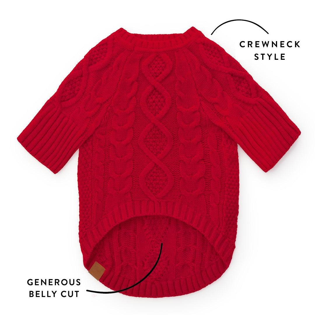 Red Cable Knit Dog Sweater