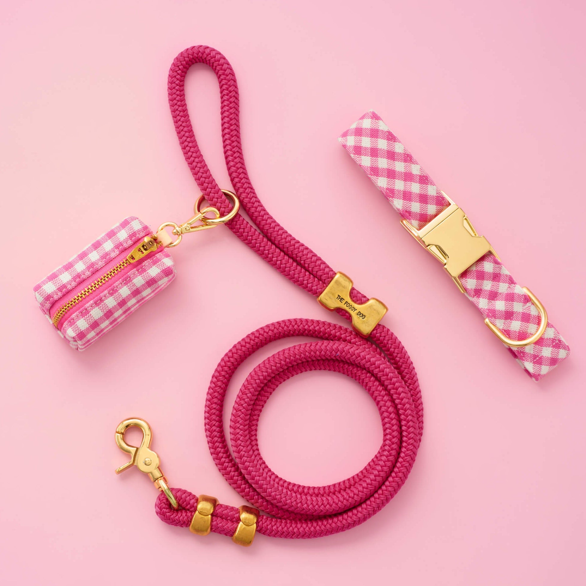 Hot Pink Gingham Collar Walk Set