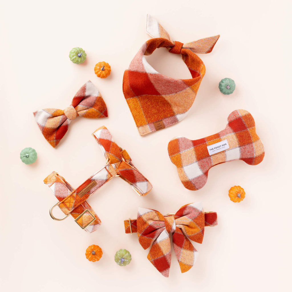Pumpkin Spice Plaid Flannel Dog Harness
